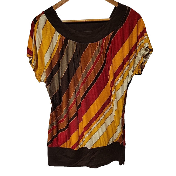 Vintage What's Hot Striped Top‎ 70's Groovy Retro Diagonal 90s Going Out Size XL - Picture 1 of 10